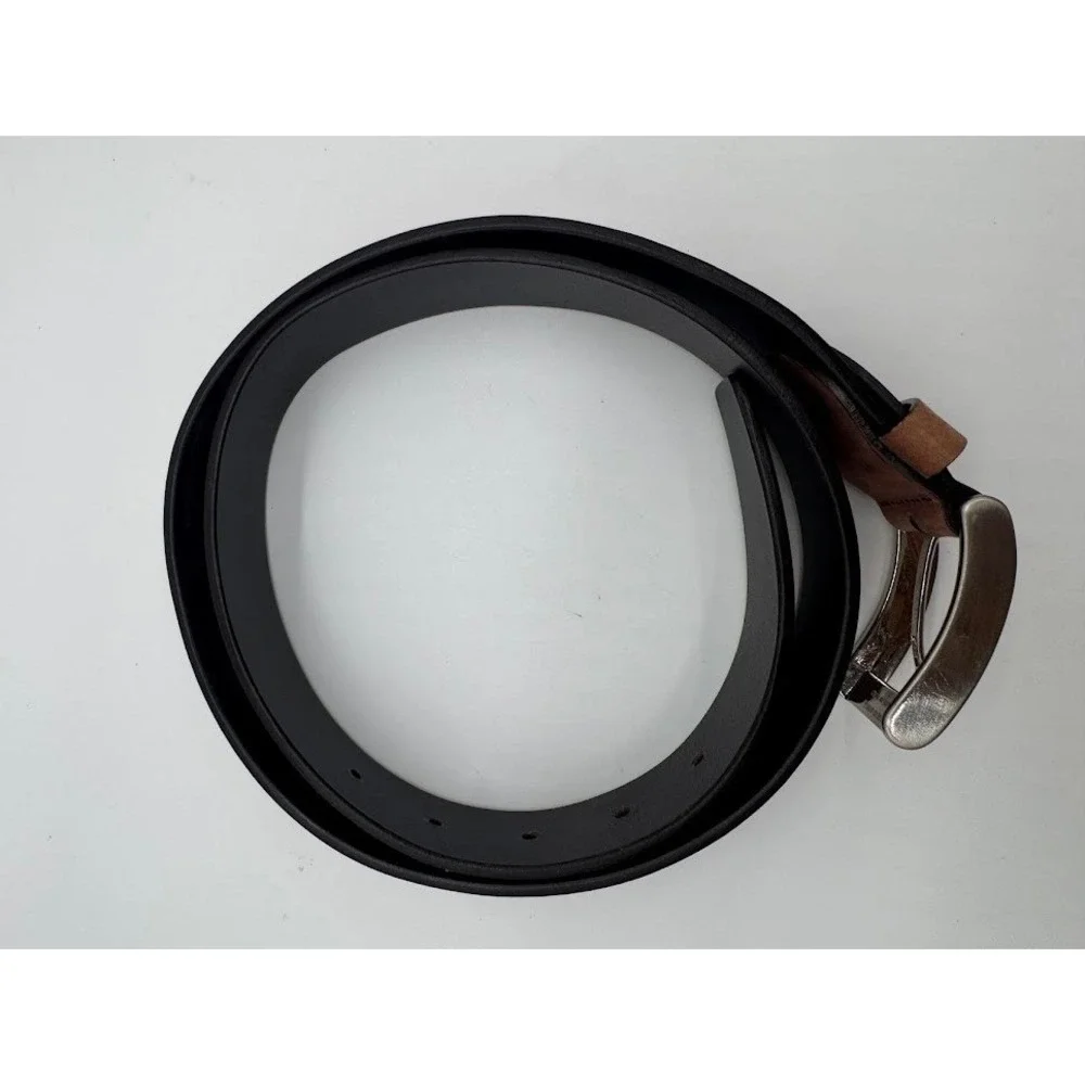 Canali Mens Brown Suede Leather Belt Solid Brass‎ Buckle Made in Italy Logo C